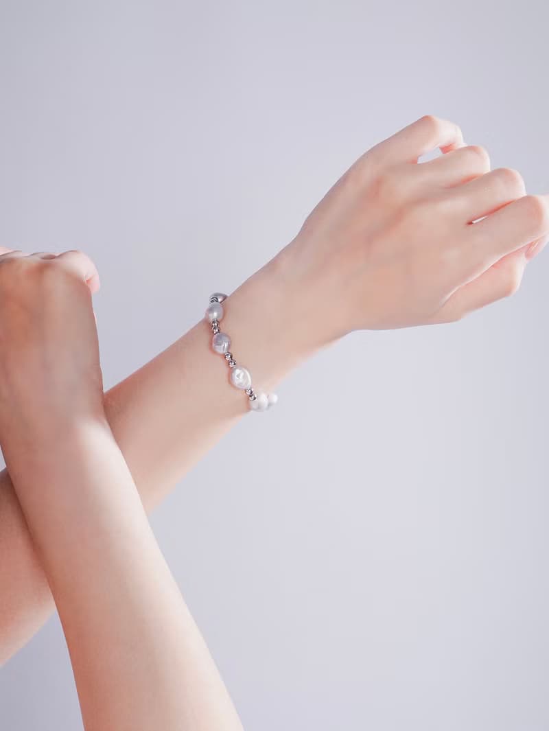 極晝系 | 曙光 - 天然珍珠 巴洛克珍珠 抗敏 不銹鋼 手環