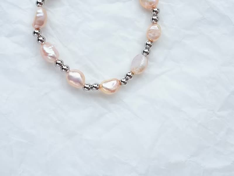 極晝系 | 曙光 - 天然珍珠 巴洛克珍珠 抗敏 不銹鋼 手環