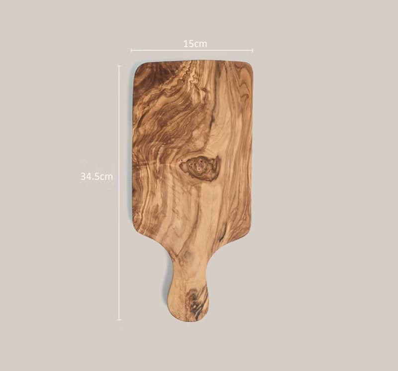 橄欖木長柄手工砧板・原木早餐盤・自然木紋餐具