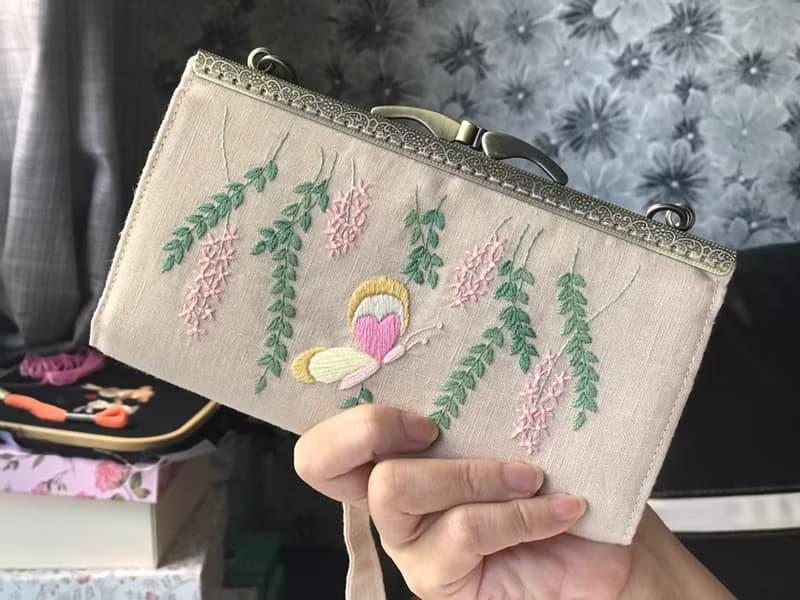 Hand-embroidered wallet,hand-embroidered clutch,fabric wallet,crossbody purse