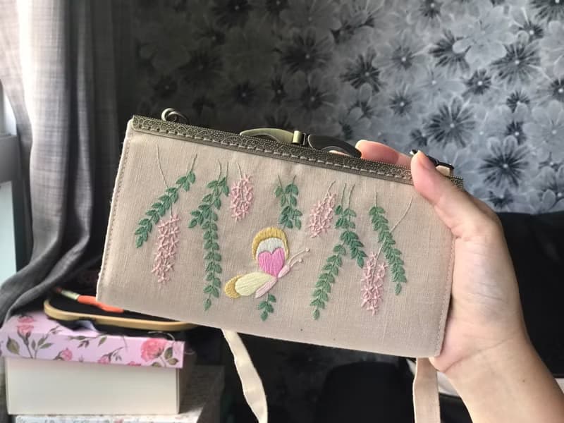 Hand-embroidered wallet,hand-embroidered clutch,fabric wallet,crossbody purse