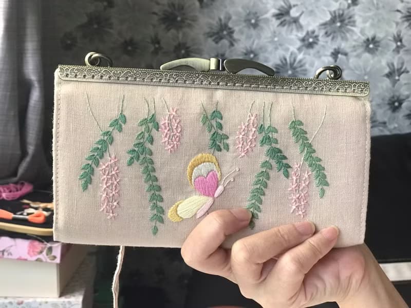 Hand-embroidered wallet,hand-embroidered clutch,fabric wallet,crossbody purse
