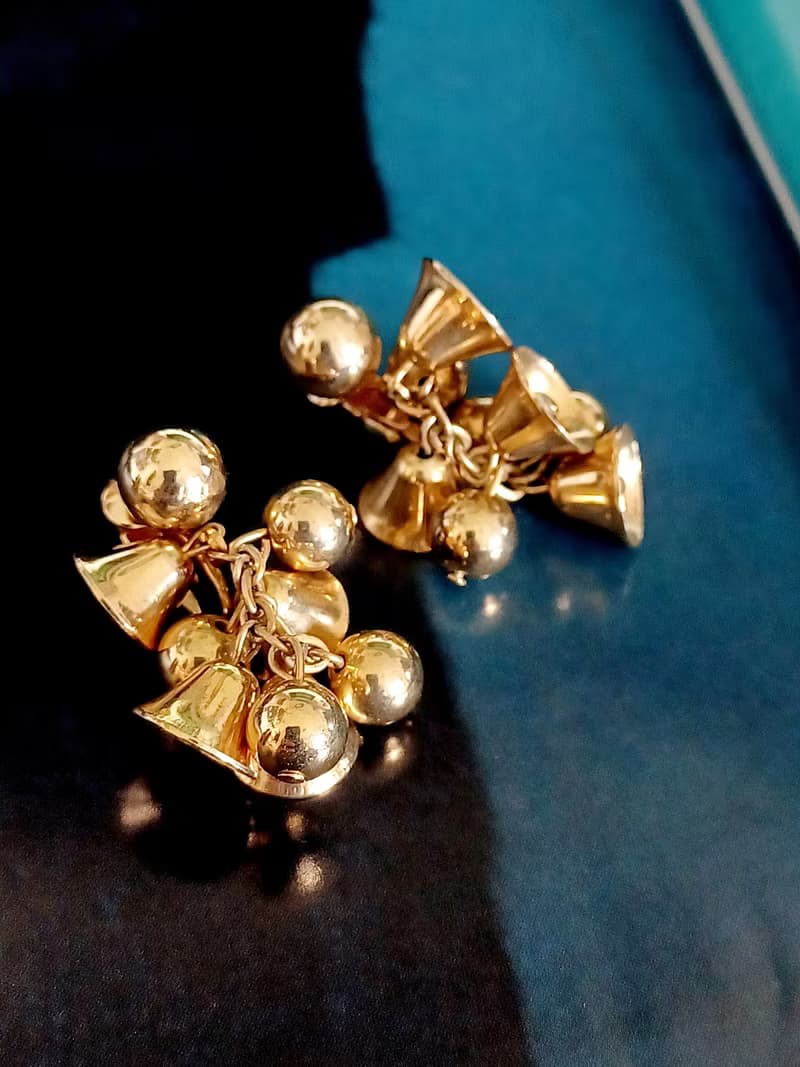 vintage jewelry  華麗金色鈴鐺  夾式耳環