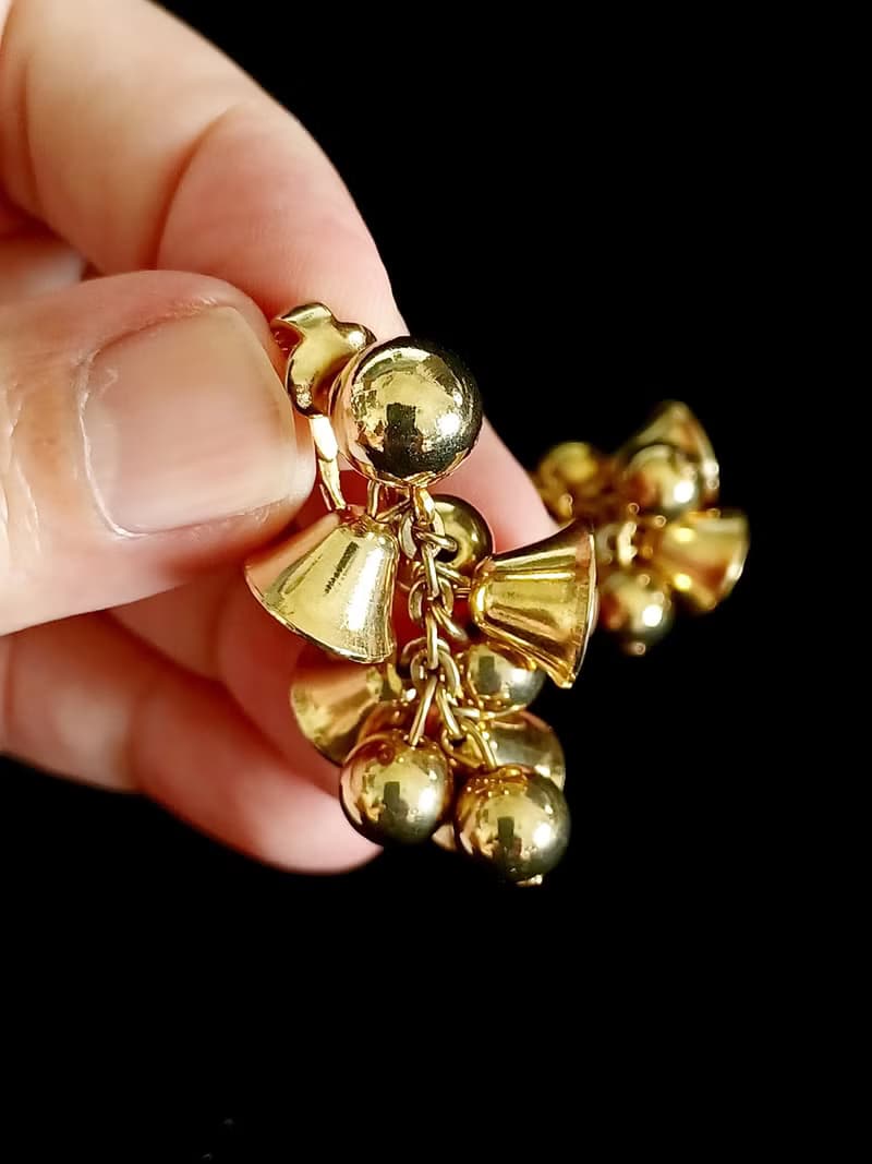 vintage jewelry  華麗金色鈴鐺  夾式耳環
