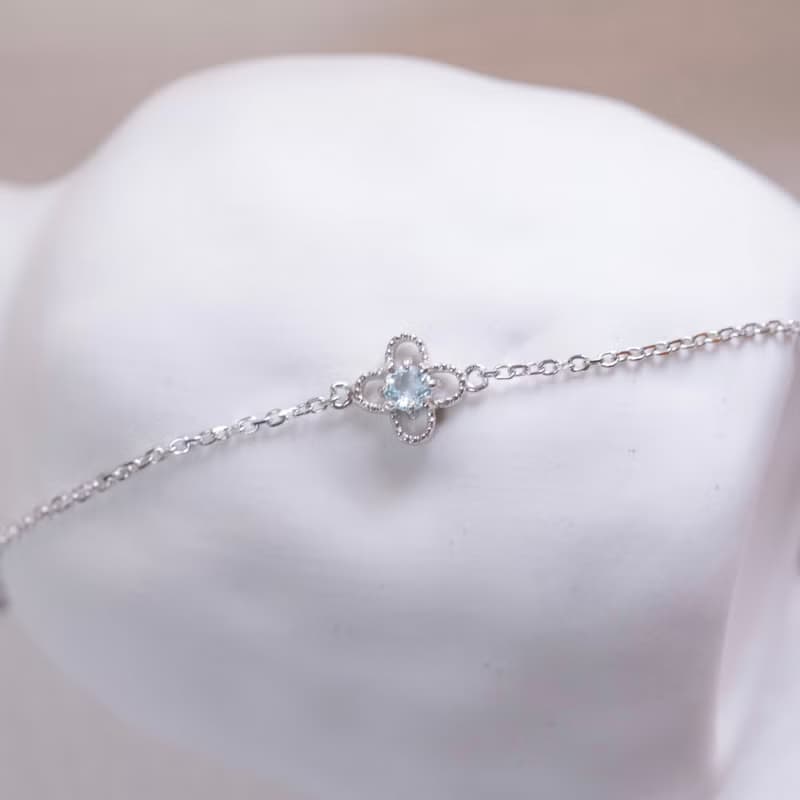 藍托帕石925純銀四葉幸運草手鍊