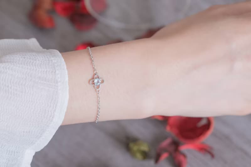 藍托帕石925純銀四葉幸運草手鍊