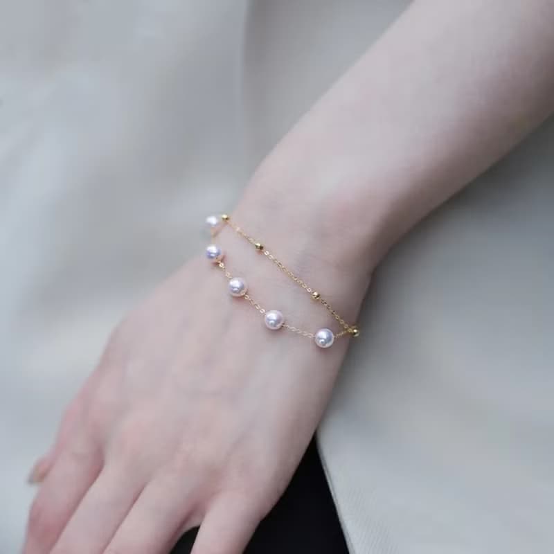 暖光漫舞Akoya雙層輕珠寶天然珍珠海水珍珠項鍊18K金珍珠手鍊75