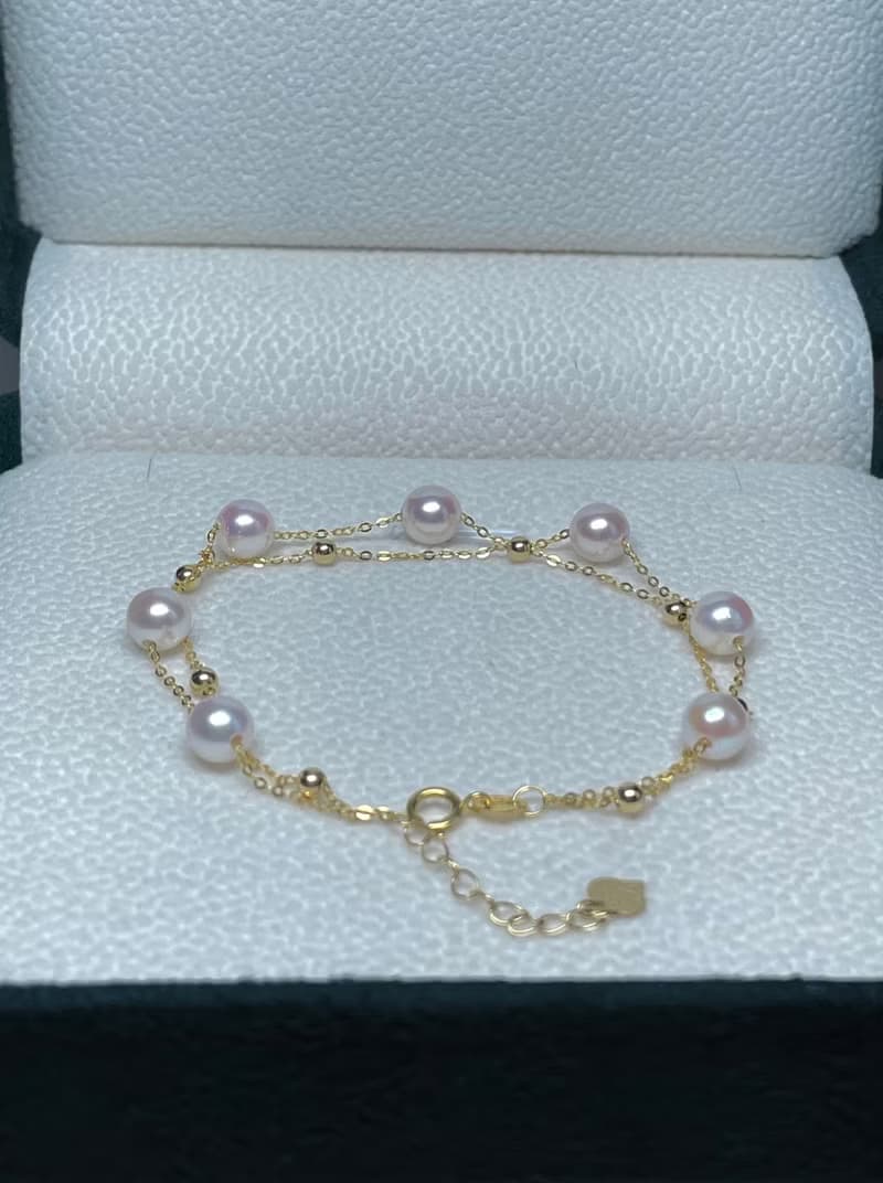 暖光漫舞Akoya雙層輕珠寶天然珍珠海水珍珠項鍊18K金珍珠手鍊75