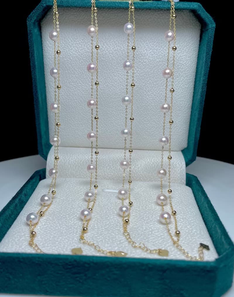 暖光漫舞Akoya雙層輕珠寶天然珍珠海水珍珠項鍊18K金珍珠手鍊75