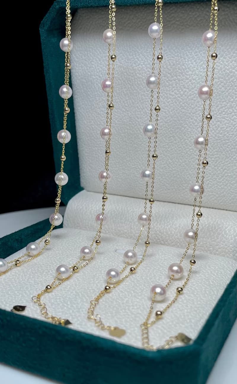 暖光漫舞Akoya雙層輕珠寶天然珍珠海水珍珠項鍊18K金珍珠手鍊75