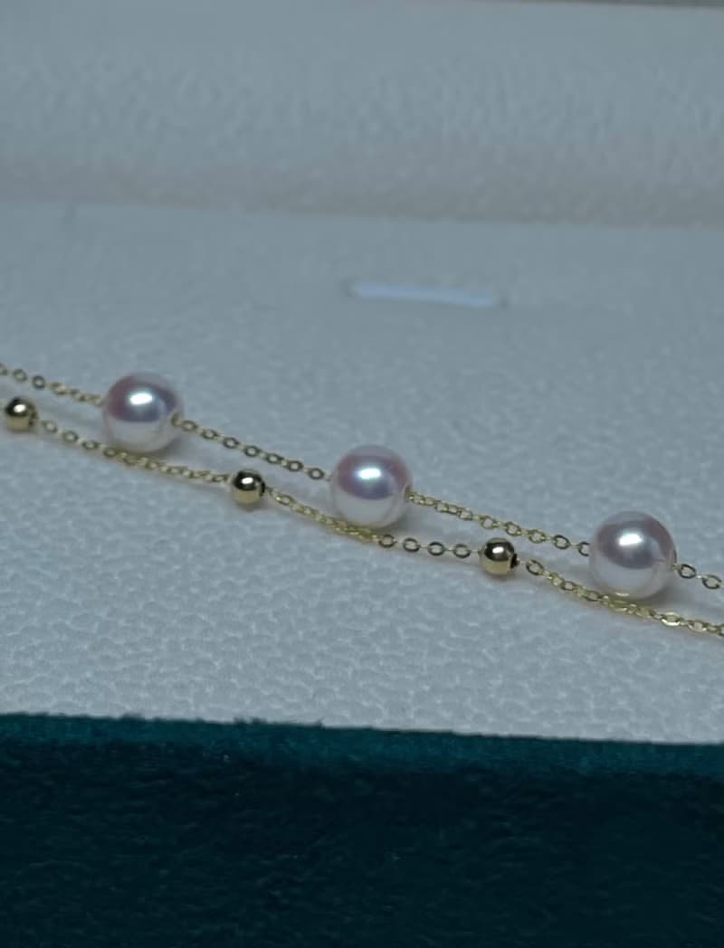 暖光漫舞Akoya雙層輕珠寶天然珍珠海水珍珠項鍊18K金珍珠手鍊75