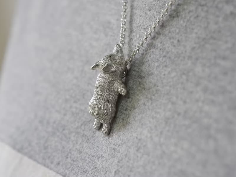柯基犬趴著 (純銀項鍊 狗狗 可愛動物 手工銀飾)