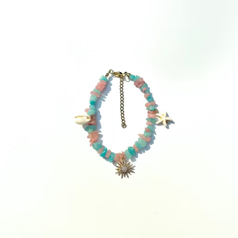 Anklet Sun,Sand,Sea,You&Me • Handmade 18k Gold Anklet • Pastel Sourvanir