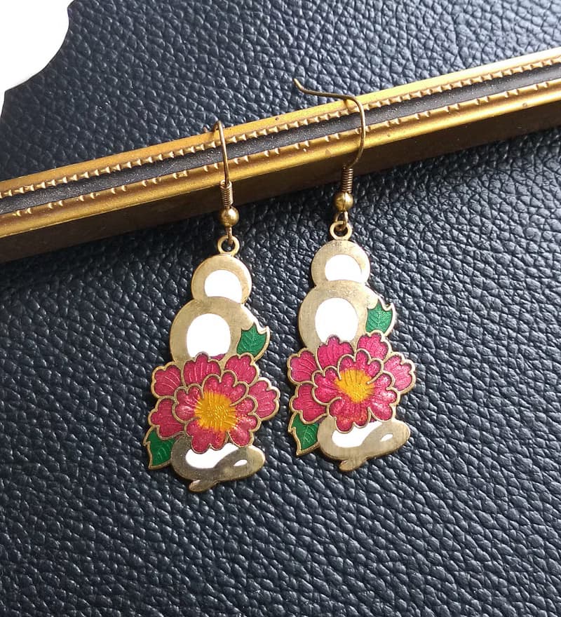 Vintage Jewelry 西洋古董飾品 纏繞 花卉 景泰藍 耳勾 針式耳環