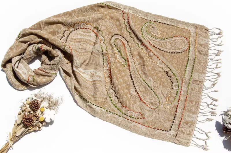 喀什米爾Cashmere/水煮羊毛披肩/針織圍巾/刺繡圍巾/羊絨披巾-花
