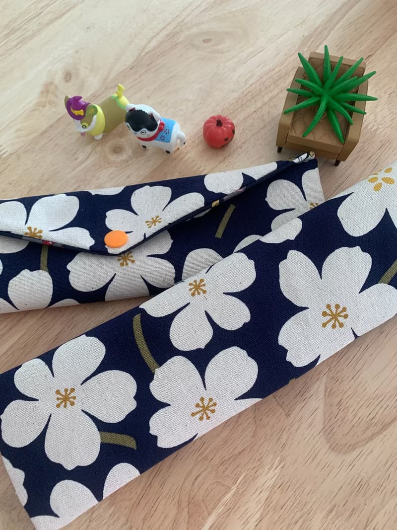 文青風環保純棉筷袋 花舞時節 氣質深藍 日本 潮物 收納 手作餐具