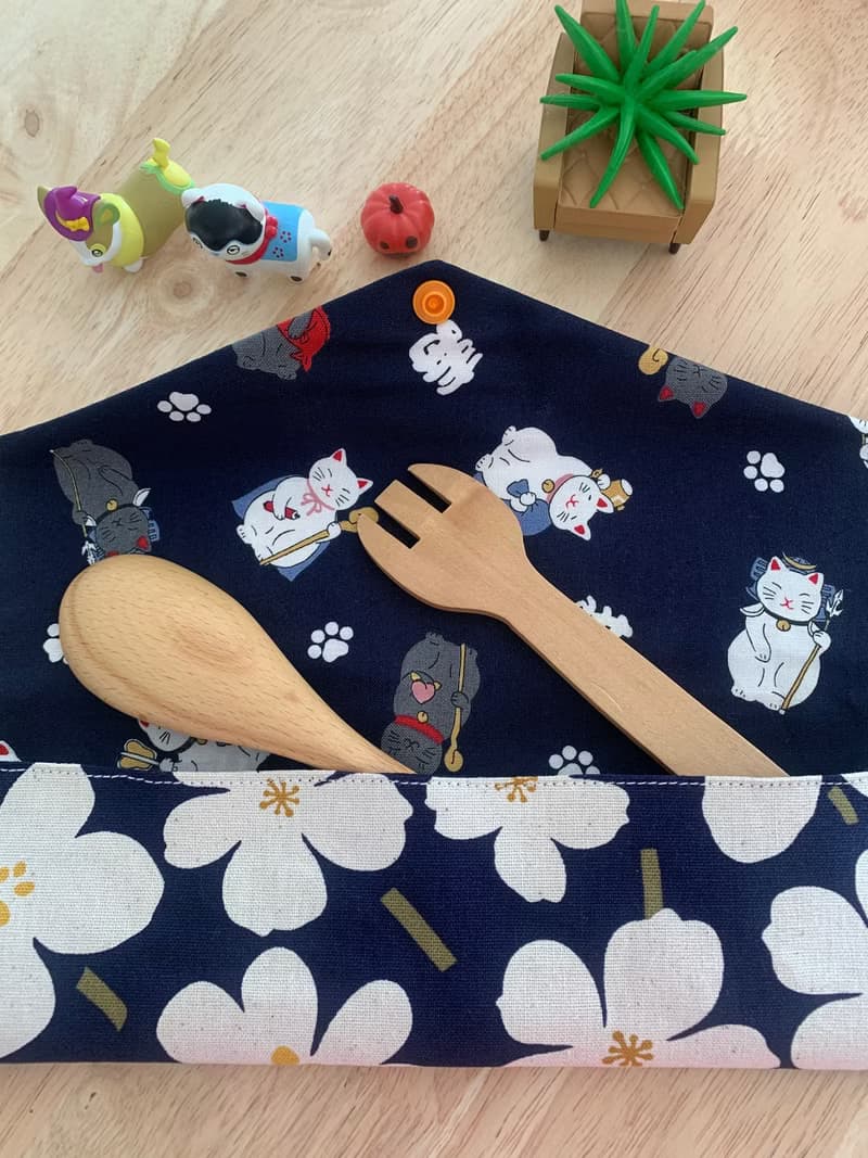 文青風環保純棉筷袋 花舞時節 氣質深藍 日本 潮物 收納 手作餐具