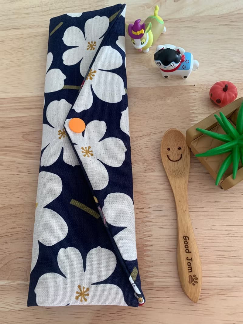 文青風環保純棉筷袋 花舞時節 氣質深藍 日本 潮物 收納 手作餐具