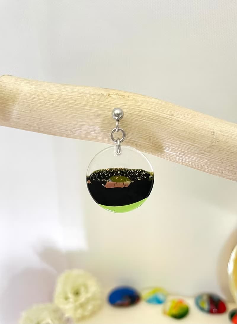 夜景 琉璃耳環 單邊1只 窗花復古耳環 手作飾品 醫療鋼耳環