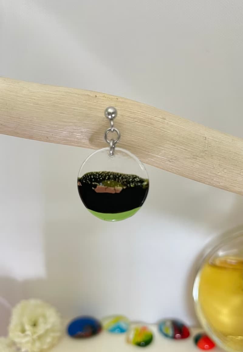 夜景 琉璃耳環 單邊1只 窗花復古耳環 手作飾品 醫療鋼耳環