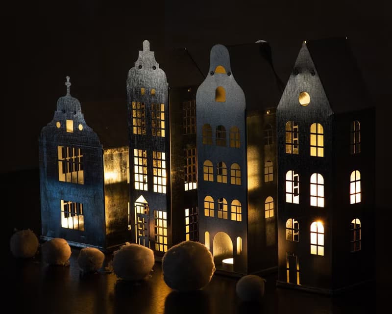 Amazing Tin Lanterns // Candle holders //Tin houses SET of 4// FREE SHIPPING //