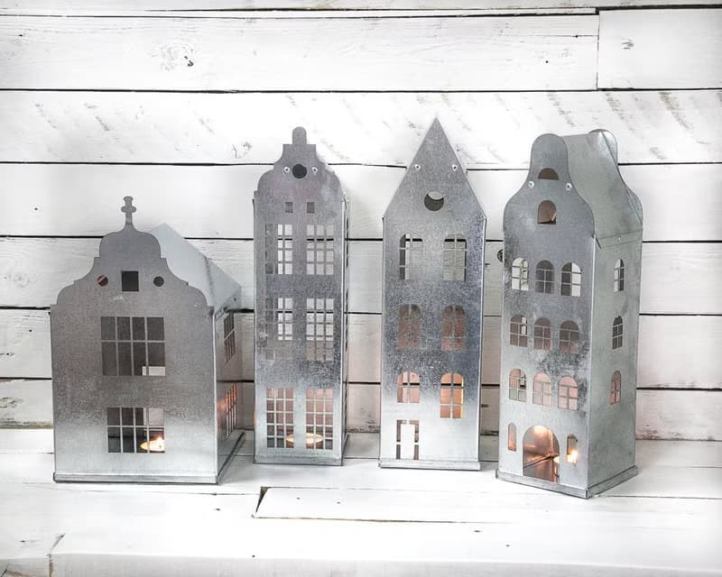 Amazing Tin Lanterns // Candle holders //Tin houses SET of 4// FREE SHIPPING //