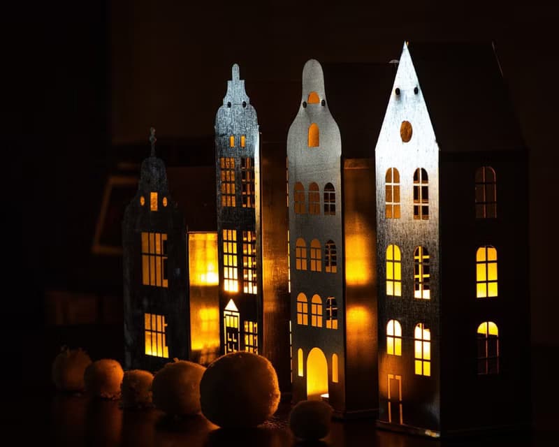 Amazing Tin Lanterns // Candle holders //Tin houses SET of 4// FREE SHIPPING //