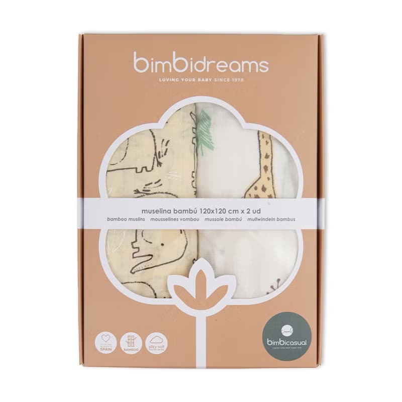 【Bimbidreams】竹纖維紗布包巾2件組禮盒 120x120cm 贈迷你包