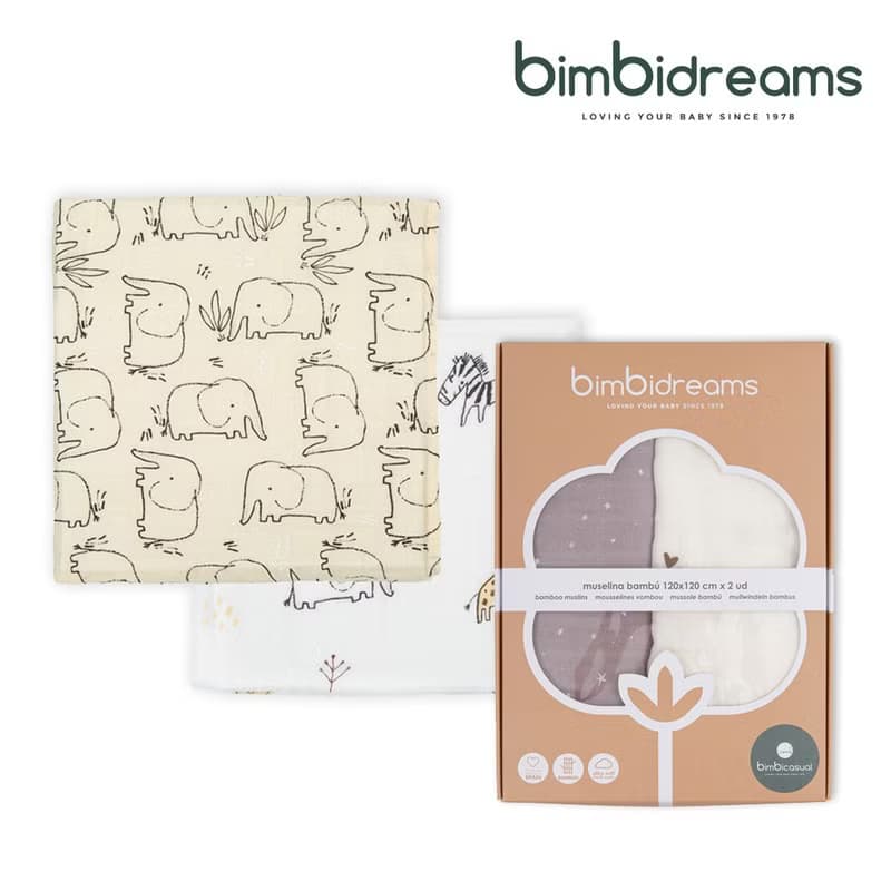 【Bimbidreams】竹纖維紗布包巾2件組禮盒 120x120cm 贈迷你包