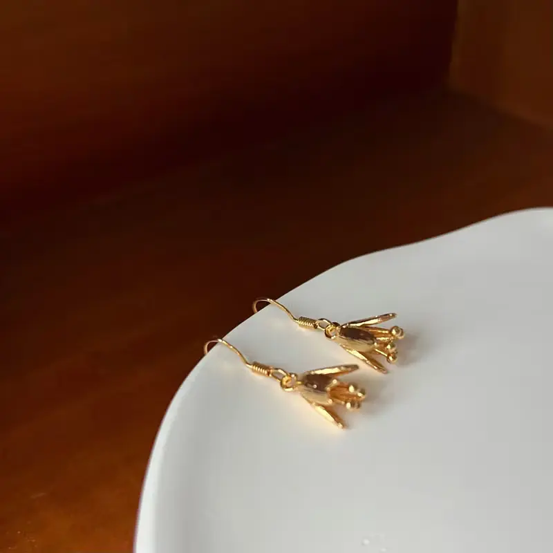 14K包金 金色鈴蘭耳環 耳夾 14KGF