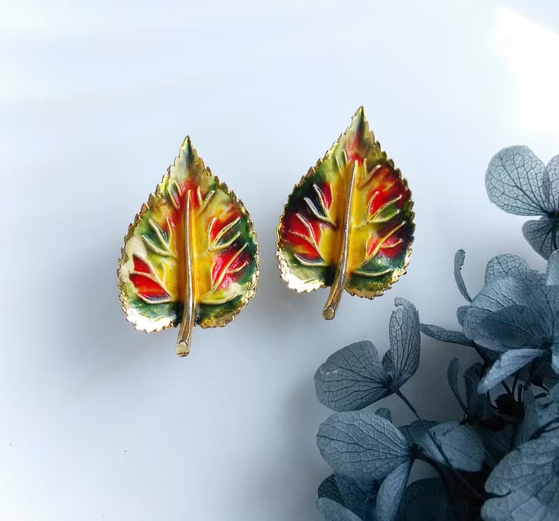 【西洋古董飾品 】秋色氣息 葉子 夾式耳環