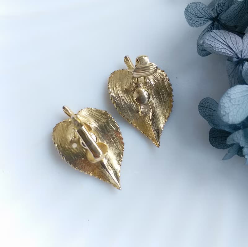 【西洋古董飾品 】秋色氣息 葉子 夾式耳環