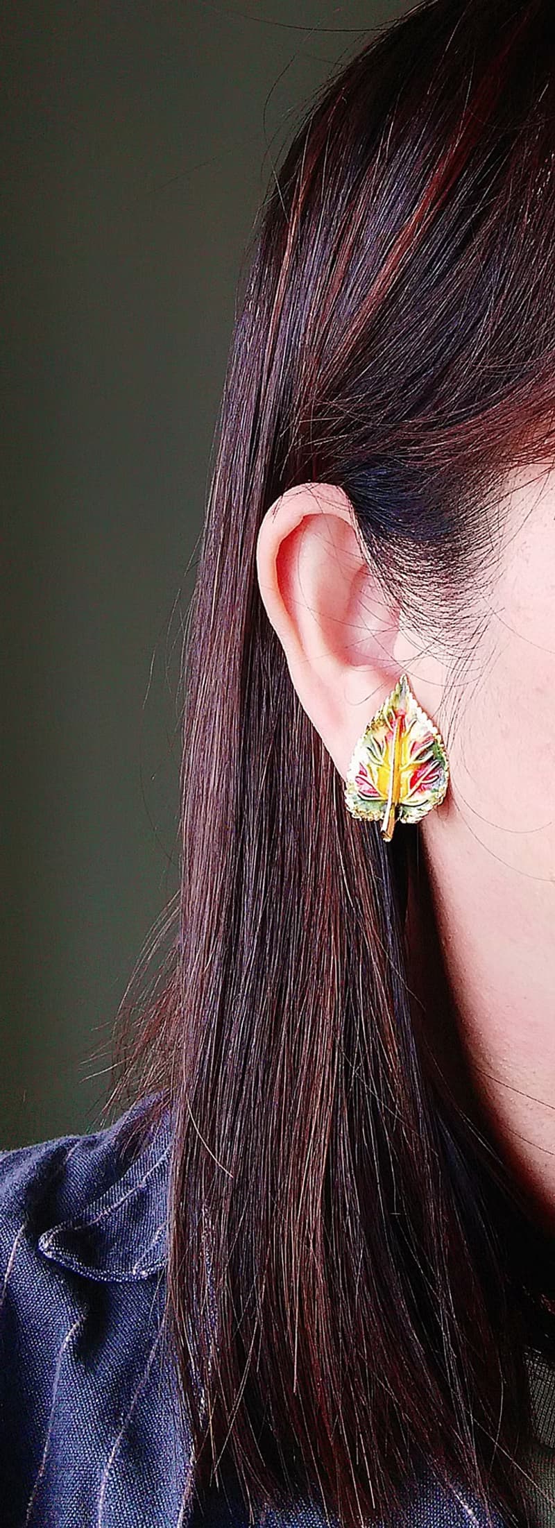 【西洋古董飾品 】秋色氣息 葉子 夾式耳環