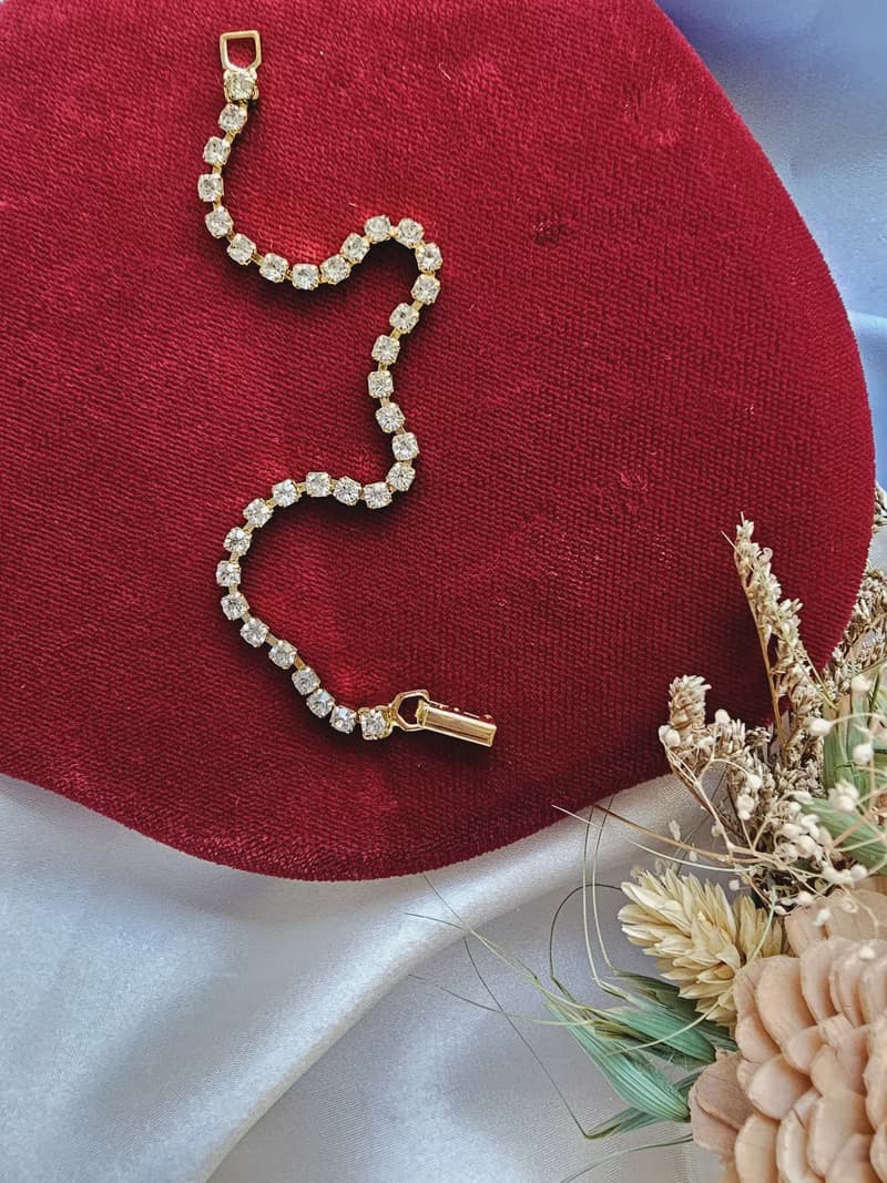 爪鑲白萊茵小貴婦手鍊/復古珠寶首飾/美國西洋古董飾品