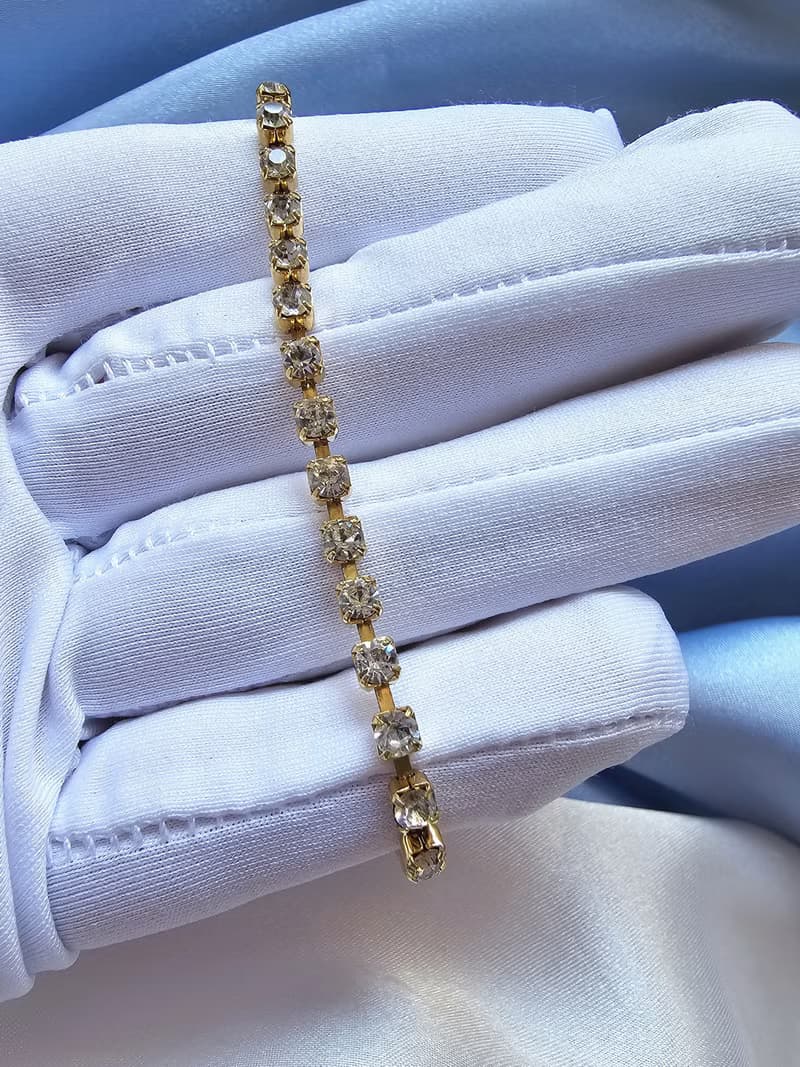 爪鑲白萊茵小貴婦手鍊/復古珠寶首飾/美國西洋古董飾品