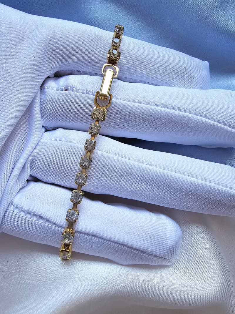爪鑲白萊茵小貴婦手鍊/復古珠寶首飾/美國西洋古董飾品