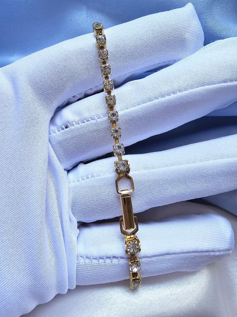 爪鑲白萊茵小貴婦手鍊/復古珠寶首飾/美國西洋古董飾品