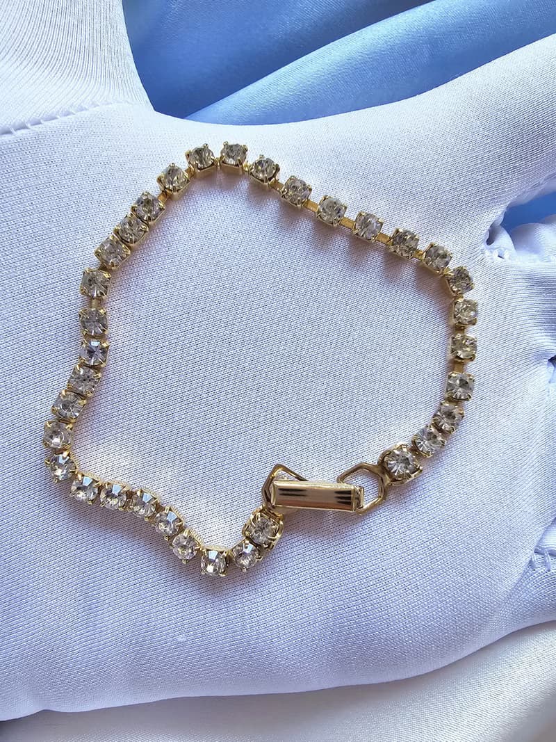 爪鑲白萊茵小貴婦手鍊/復古珠寶首飾/美國西洋古董飾品