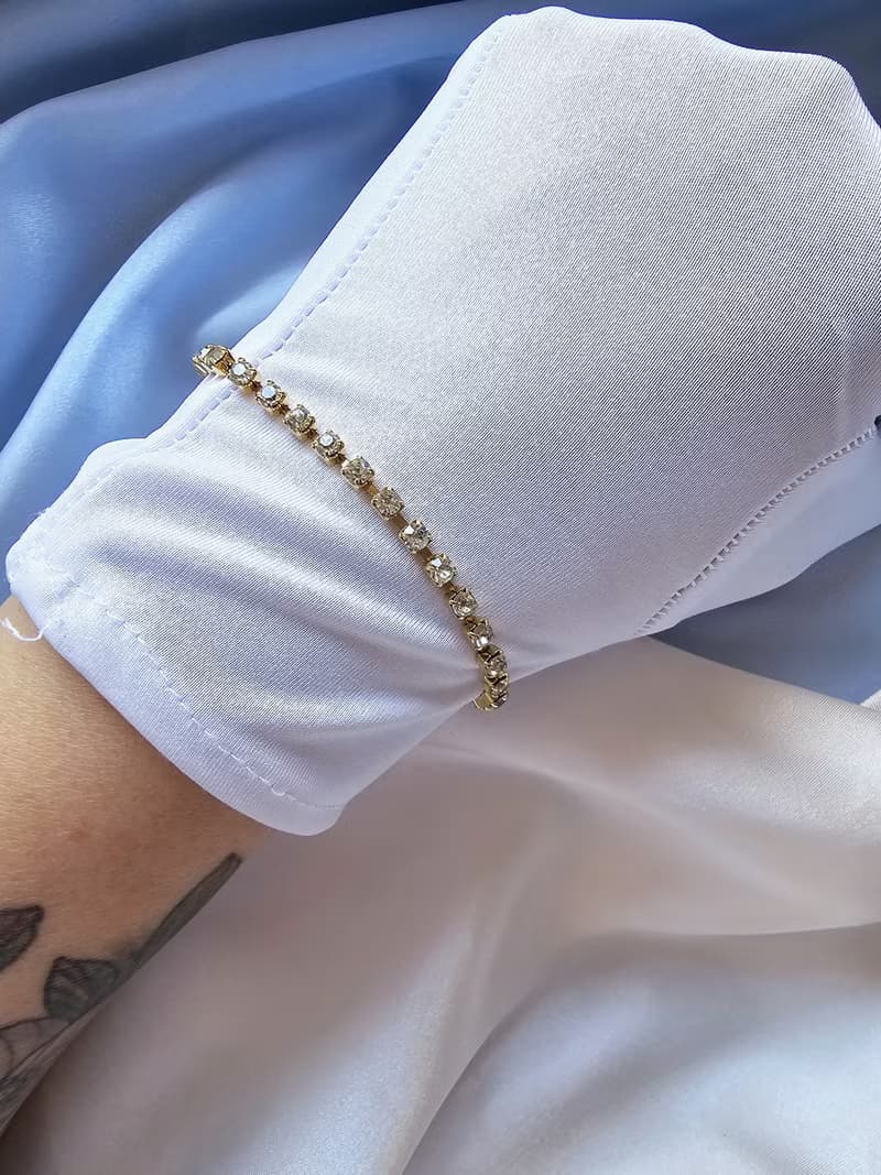 爪鑲白萊茵小貴婦手鍊/復古珠寶首飾/美國西洋古董飾品