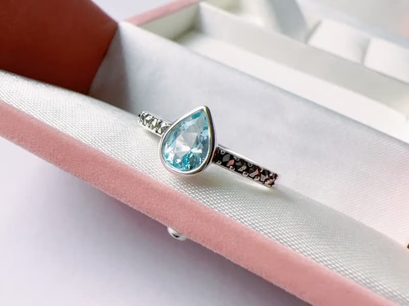 天然藍托帕 馬克賽 純銀戒指 水滴 火光閃耀 11月生日石 禮物七夕