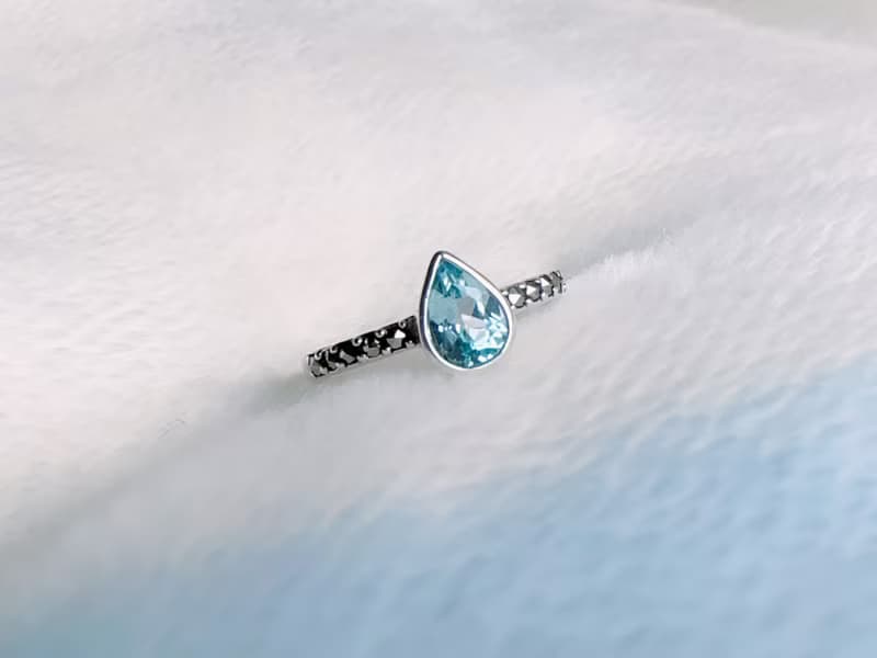 天然藍托帕 馬克賽 純銀戒指 水滴 火光閃耀 11月生日石 禮物七夕