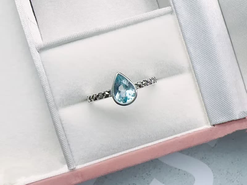 天然藍托帕 馬克賽 純銀戒指 水滴 火光閃耀 11月生日石 禮物七夕