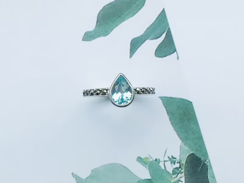天然藍托帕 馬克賽 純銀戒指 水滴 火光閃耀 11月生日石 禮物七夕
