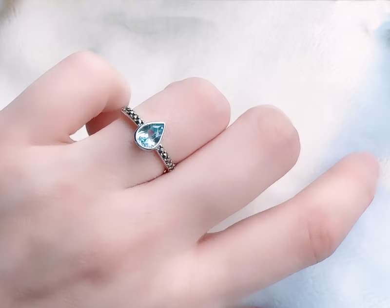 天然藍托帕 馬克賽 純銀戒指 水滴 火光閃耀 11月生日石 禮物七夕