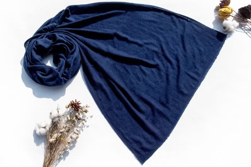 喀什米爾Cashmere/羊絨圍巾/純羊毛圍巾披巾/戒指絨披肩-海洋深藍