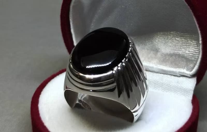 Natural Yemeni Black Aqeeq Mens Ring Sterling Silver 925 Big Black Agate Ring