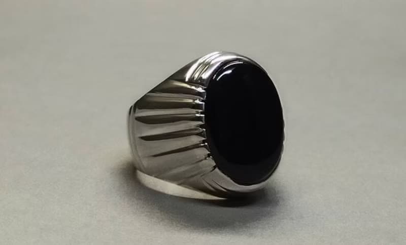 Natural Yemeni Black Aqeeq Mens Ring Sterling Silver 925 Big Black Agate Ring