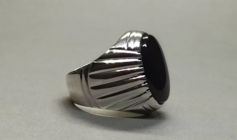 Natural Yemeni Black Aqeeq Mens Ring Sterling Silver 925 Big Black Agate Ring