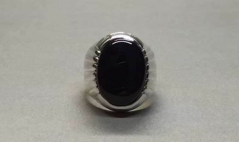 Natural Yemeni Black Aqeeq Mens Ring Sterling Silver 925 Big Black Agate Ring