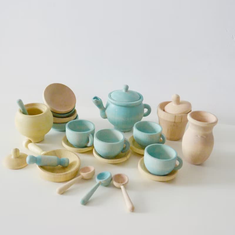 Montessori play kitchen, Toy tea set, Pretend play dishes set